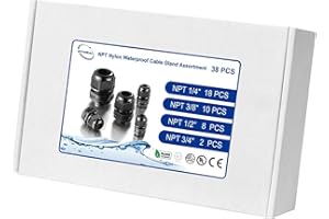 RTHIEAI IP68 Waterproof NPT Cable Glands Assortment - 38pcs Cord Grip for Cables 1/4'', 3/8", 1/2", 3/4" - UL Listed and RoHS Compliant - Nylon Strain Relief