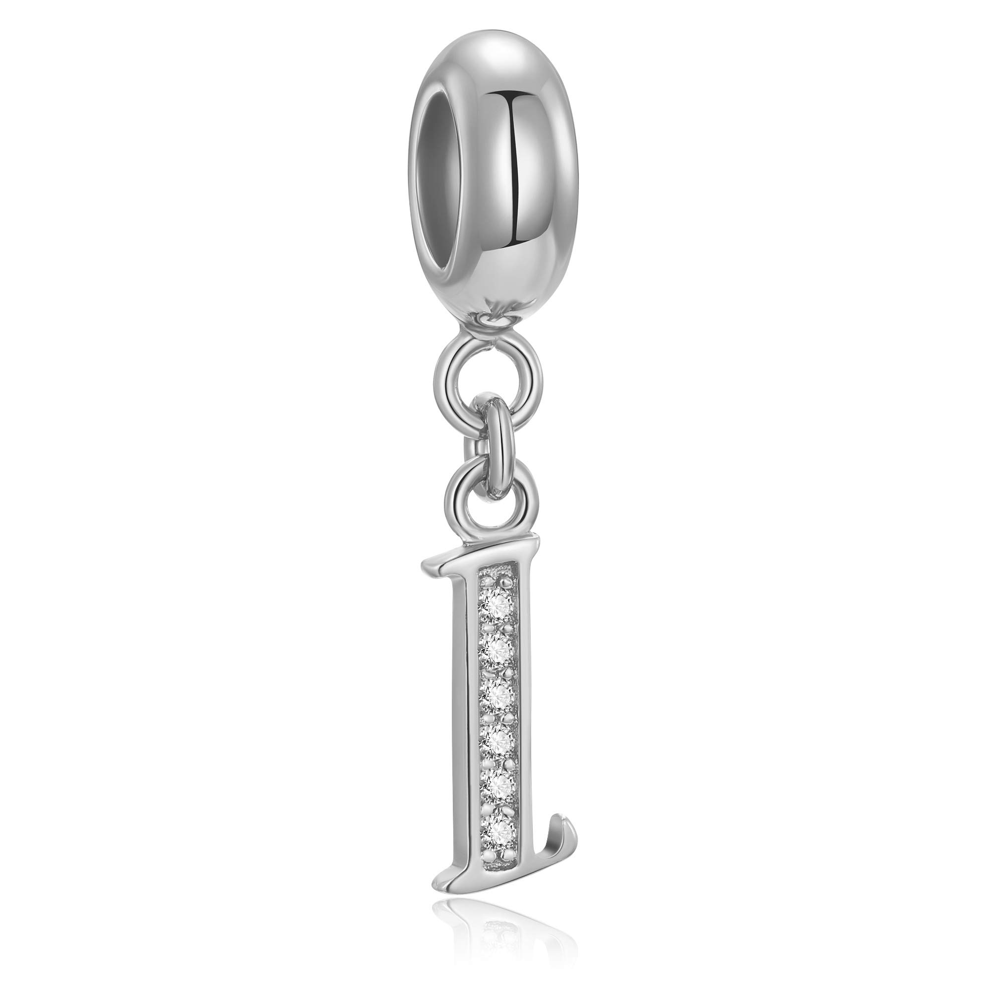 Genuine 925 Sterling Silver Letter Beads Initial A-z Dangle Alphabet Crystal Charm Fits European Bracelet Necklace (Letter I)