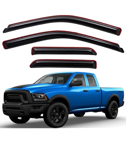 thumbnail image 2 of Window Visor For 2002-2008 Dodge Ram 1500 Quad Cab/Extended Cab/ 03-09 Dodge Ram 2500 3500, Out-Channel Rain Guards Shields Vent Deflector Shade Wind Dark Smoke,Outside-Mount, 4PCS 2 of 12