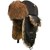 Fur Winter Trapper Hat,Unisex Taslon Faux Fur Aviator Ski Trapper Trooper Pilot Hat,Snow Eskimo Hat with Ear Flaps