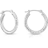 14k White Gold Hand Engraved Full Diamond-cut Round Hoop Earrings