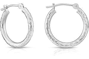 TILO JEWELRY 14k White Gold Hand Engraved Full Diamond-cut Round Hoop Earrings