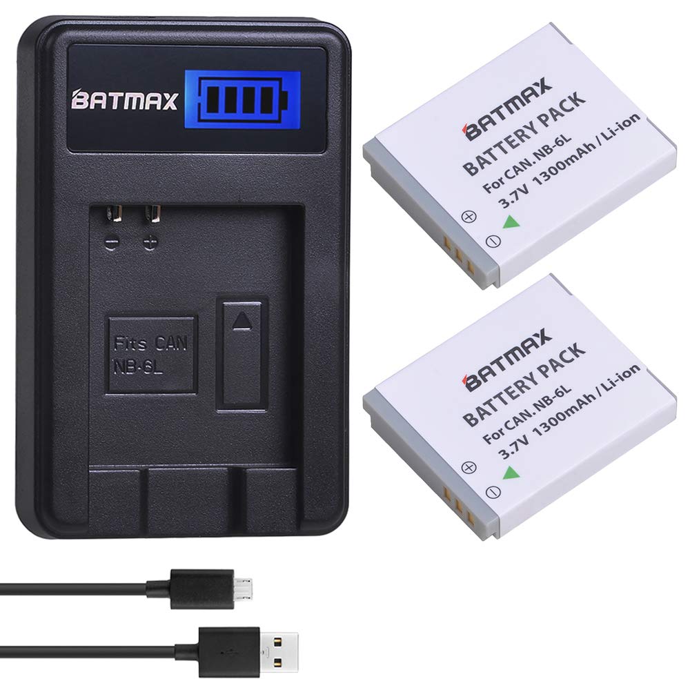 Batmax 2Pcs 1300mAh NB6L NB 6L NB6L NB6LH Battery + LCD