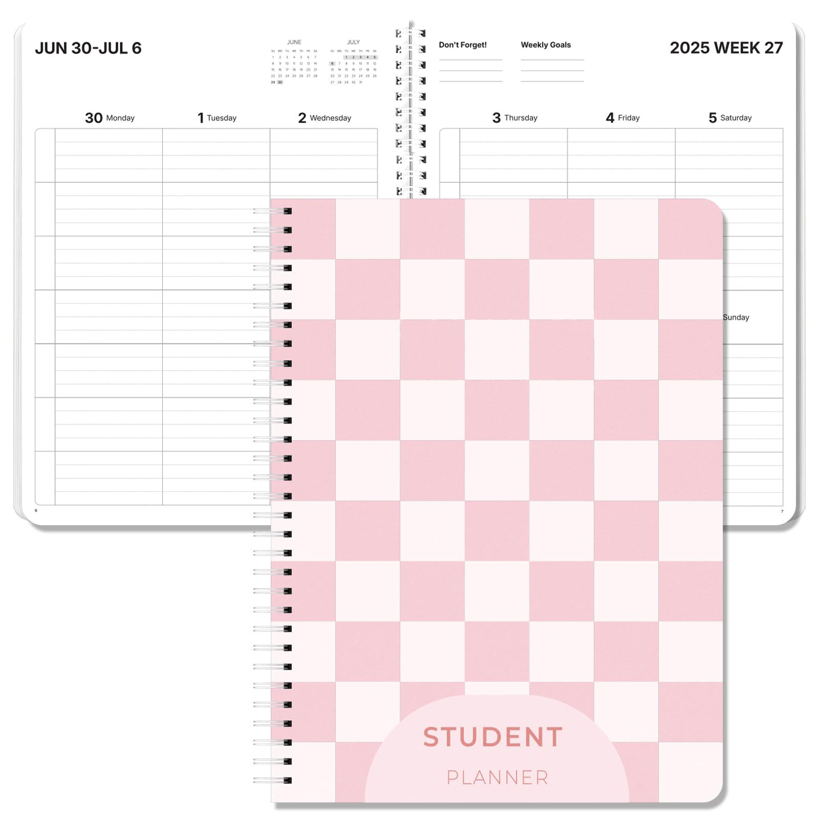 Photo 1 of (BAGGED) Aesthetic Student Planner 2025-2026 – Pink Check Design, Large 8.5" x 11" Academic Agenda Book with Weekly & Monthly Views