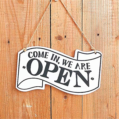 ZHU YU CHUN Double-Sided Open/Closed Sign Hanging Board, Wooden Open Close Sign with Rope for Hanging (White)
