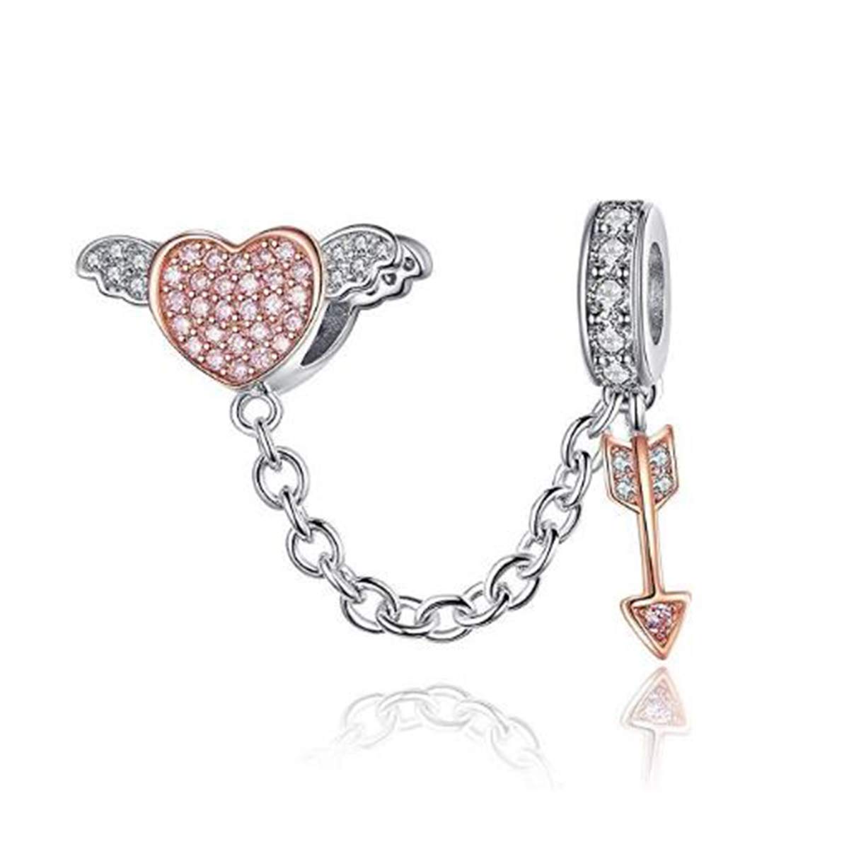 Pearl Wedding Anniversary Gifts Original 925 Sterling Silver Necklace Dangle Love Family Birthday Charms For Pandora European Bracelets (Love an Arrow Charm Safety Chain)