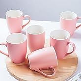 zuduoeoa Coffee Mugs Set of 6, 12oz Ceramic Coffee Mugs with Handle, Matte Porcelain Pink Coffee Mug for Latte, Tea, Cocoa, Cappuccino, Cups for Women Men for Home Restaurant Mug (Pink)