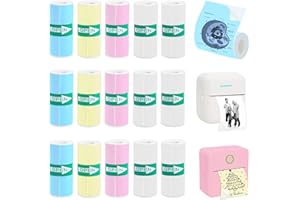 Vicbear 15 Rolls Thermal Sticker Paper for Mini Printer Sticker Maker, Including 9 Colored and 6 White Mini Printer Sticker Paper, Self-Adhesive Mini Thermal Printer Sticker Paper, 57 x 25 mm