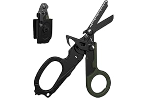 VKTOMA Trauma Shears with Black Holster, 6-in-1 Versatile Foldable Stainless Steel Medical Shears for Outdoor Emergency Rescue, Ideal for EMTs, Nurses, and First Responders (Black/Green)