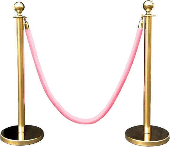 Gold Crown Top Decorative Rope Safety Queue Stanchion Barrier in 3 pcs