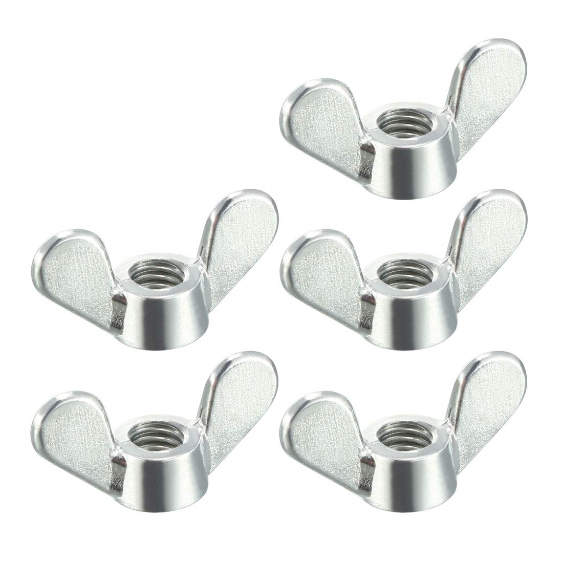 sourcing map M5 Wing Nuts Zinc Plated Fasteners Parts Screws Cymbals Butterfly Nut Silver Tone 5pcs