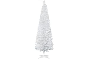 HOMCOM 6' Artificial Pencil Christmas Tree, Slim Xmas Tree with 390 Realistic Branch Tips and Plastic Stand, White