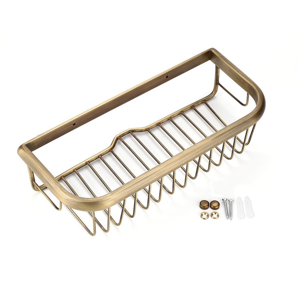 Shelf Brass Shower Caddy 32×15×9 30cm Solid Copper Shower Basket Bath Shampoo Storage Wall Mount Bathroom Shelf