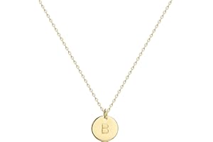Valloey Rover Initial Necklaces for Women 14K Gold Plated Dainty Letter Necklce Round Coin Disc Pendant Double Side Engraved A-Z Necklace Personalized Jewelry Gift for Girls