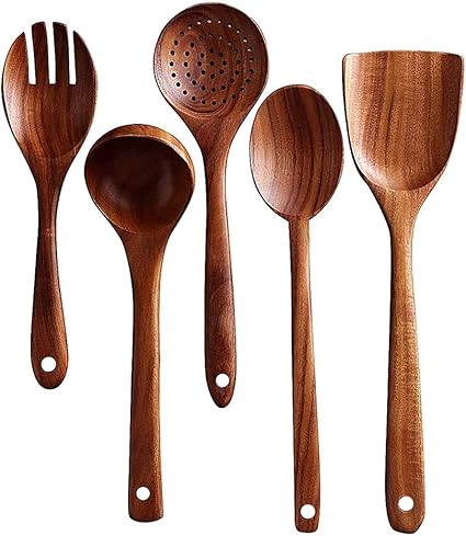 Holzkuchen Set Gebraucht In Der Kuche Handgemachte Naturliche Teak Kochloffel Holzspatel 5pc Amazon De Kuche Haushalt