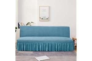Hixingo Stretch Armless Futon Cover with Skirt, Soft Washable Futon Couch Cover (Large (75-83"), Lake Blue)