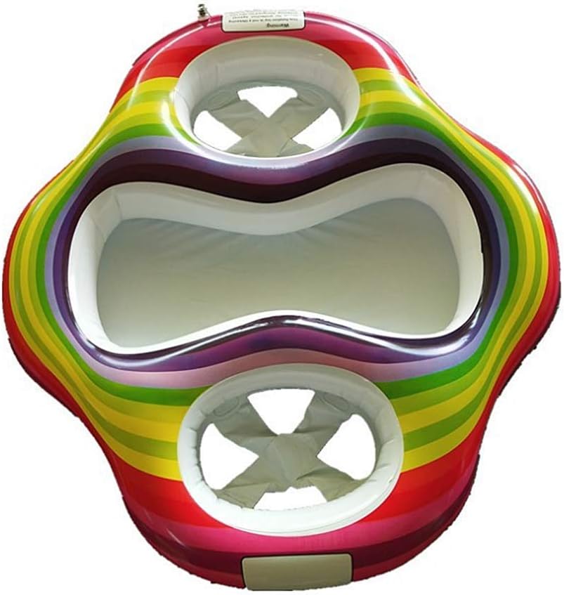 Mother Pool Summer Swim Ring,Children's Inflatable Inflatable Rainbow Twin Baby Pool Float Double Seats Pvc Material Mother & Baby Float Raft