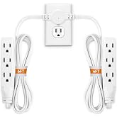 Twin Extension Cord Power Strip - 12FT Dual Extension with Flat Wall Plug, Split Extension Cord with Multiple Outlets,Double Head Outlet for Behind Bed, Couch,Indoor Flush Design(White)