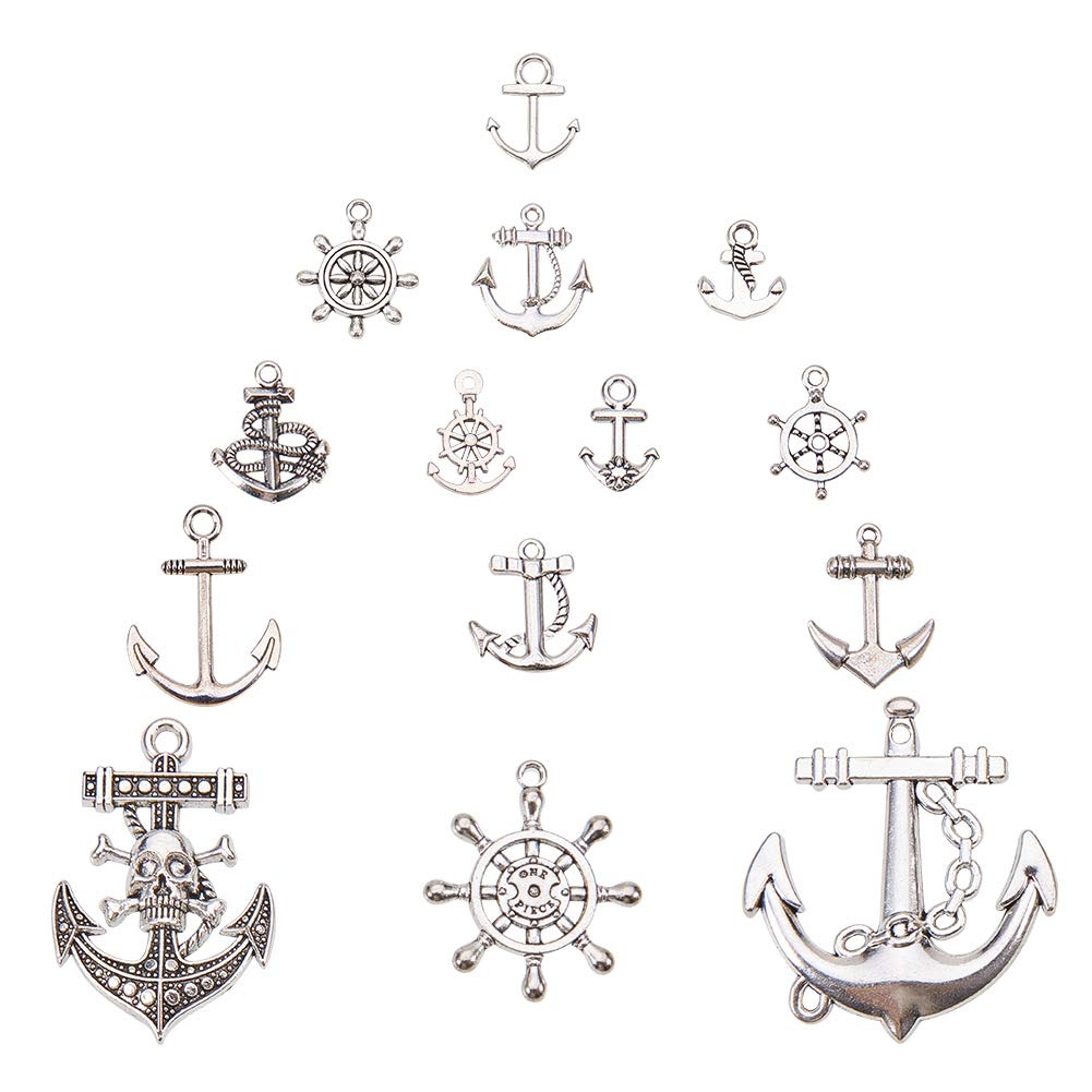 NBEADS Nautical Charm Collection-100G Tibetan Mixed Metal Charms Anchor Charm Pendants for Crafting, Jewelry Making Findings for Diy Necklace Bracelet