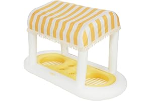 FUNBOY Giant Floating Yellow Cabana Stripe Drink Station, Removable Fabric Shade with Fringe, Perfect for Parties, Table-Top Decorations and in-Pool Refreshments.