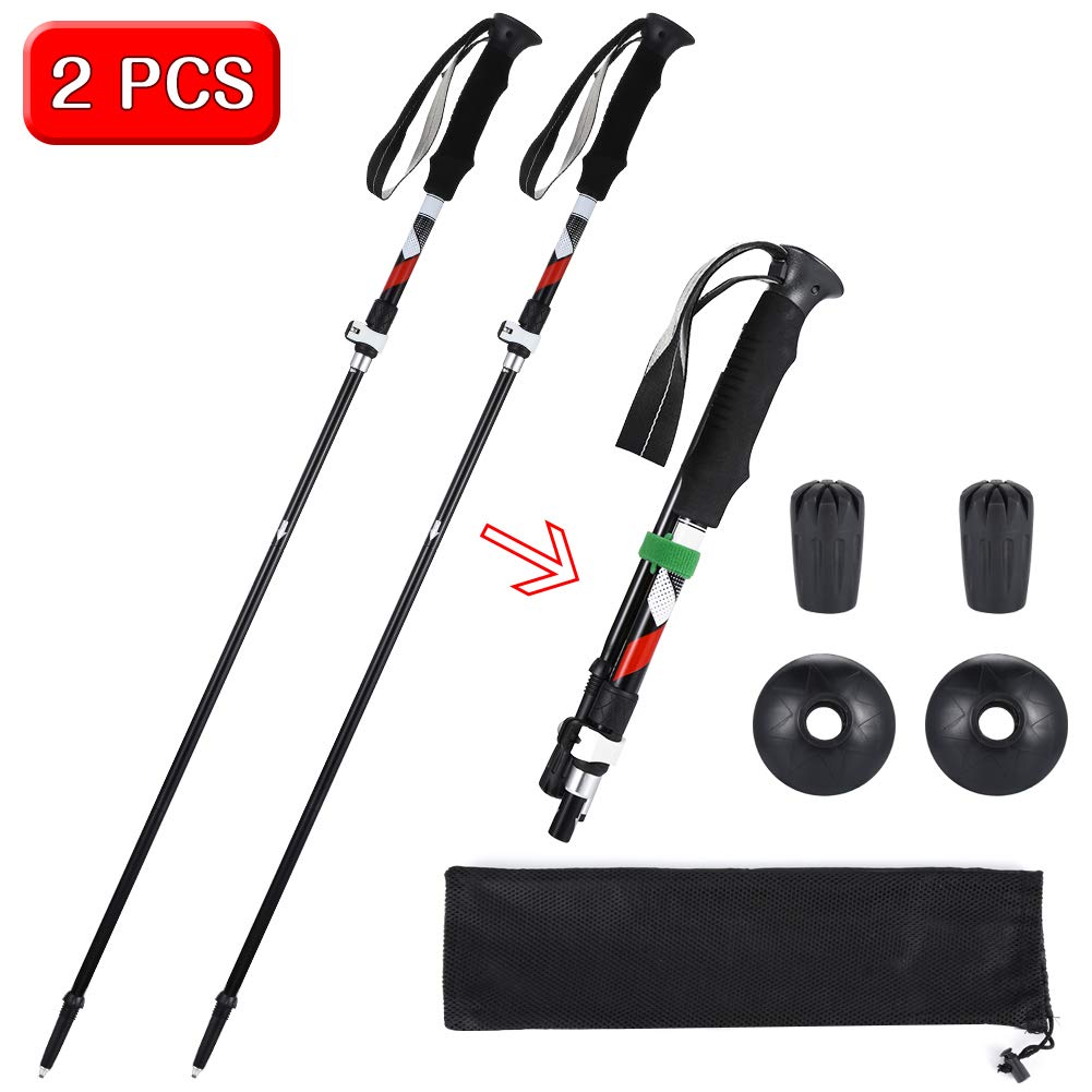 HDTOSNER Collapsible Walking Trekking Poles, Adjustable Lightweight Aluminum Walking Sticks, Non-slip Folding Hiking Sticks/Walking Poles for Walking, Trekking, Hiking, Climbing, Backpacking (1 Pair)