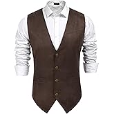 COOFANDY Men's Suede Leather Vest Cowboy Western Waistcoat Casual Slim Fit Suit Vest