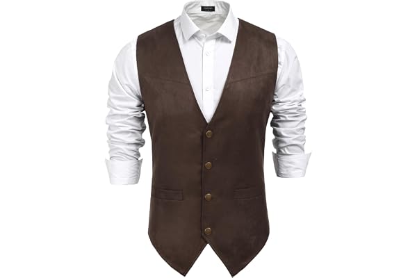 COOFANDY Men's Suede Leather Suit Vest Casual Western Vest Jacket Slim Fit Vest Waistcoat