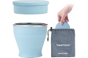 TakeToday Collapsible Travel Cup 8 oz - Silicone Foldable Water Cup, BPA-Free with Lid & Waterproof Bag - Drinking Cup Set fo