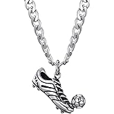 vicima Stainless Steel Soccer Pendant Necklace for Men Layered Cuban Chain