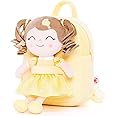 Gloveleya Toddler Backpack Baby Girl Gift Plush Bag Diaper Bag with Spring Girl Doll Curly Hair Girl Toys with Love Yellow 9 Inches