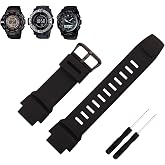 MMBAY Rubber 18MM Silicone Watch Bands Replacement Fit for Casio Proterk PRG-270 PRG-250 PRG-500 PRW-2500 PRW-3500 PRW-5100 Pro terk Strap Wirstband With Black/Silver Stainless Steel Buckle for Men and Women
