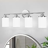 Halialumi Chrome Bathroom Light Fixtures,4-Light Chrome Vanity Lights,Chrome Bathroom Lights Over Mirror,Mid-Century Modern S