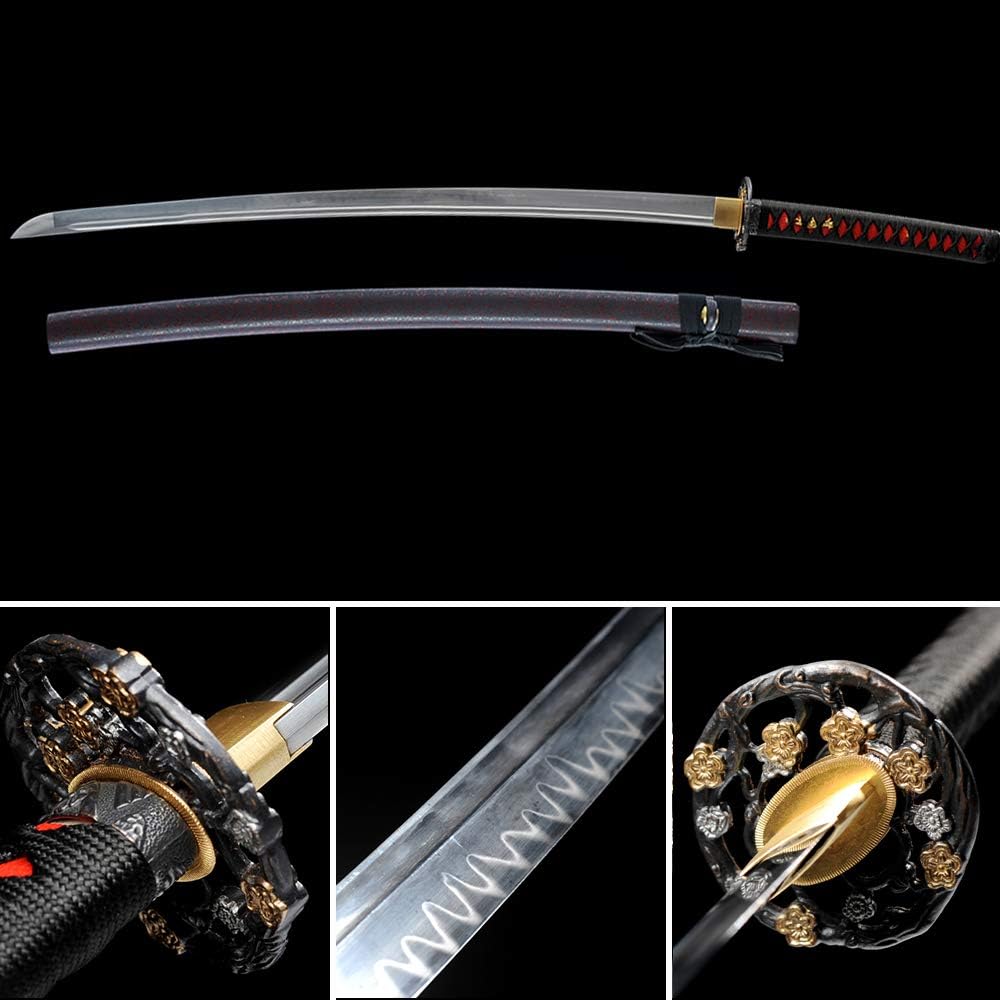 xinan2018 Samurai Katana Japanese Full Tang Carbon Steel Sword 1060 T10 Battle Ready Cold Real Handmade Damascus Heat Tempered Sharp Knife