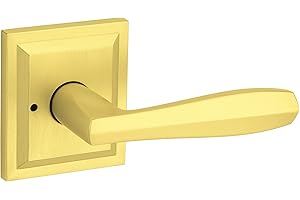 Baldwin Torrey Pines, Interior Privacy Door Handle Reversible Lever for Bedroom/Bathroom, Keyless Door Lock, in Satin Brass