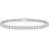 Gemsme 3/4/5mm Tennis Bracelet, 18k White Gold Plated 3MM/4MM/5MM Iced Out Round Cubic Zirconia Tennis Bracelet for Women Men 6.5/7/7.5 Inches