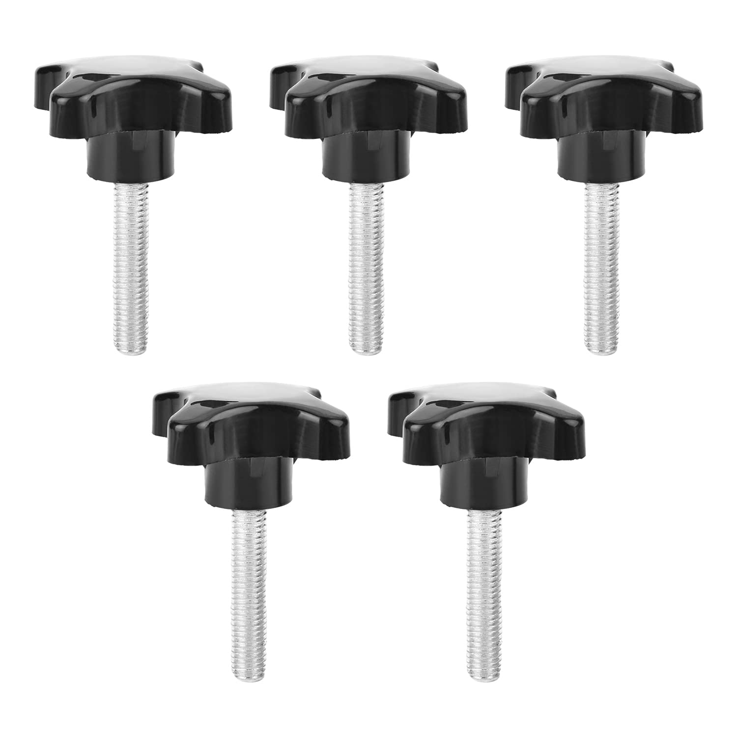 MroMax Clamping Handle Gripandles Screw Knobs Handgrips M10 x 50mm Threaded Plastic Metal Black 5pcs