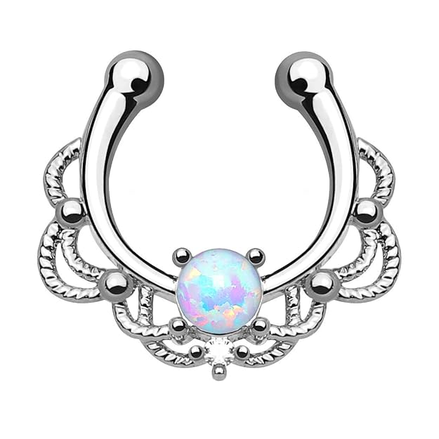 Kultpiercing - Fake Septum Piercing Schmuck Fake Nasenpiercing Clip-On Tribal mit Opal