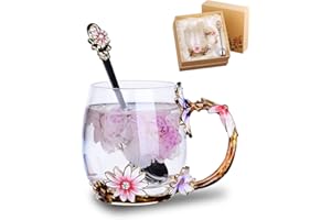 Glass Tea Cup, Mother's Day Gift Handmade Enamel Daisy Flower Coffee Cup Set with Handle, Unique Personalized Birthday Gift I