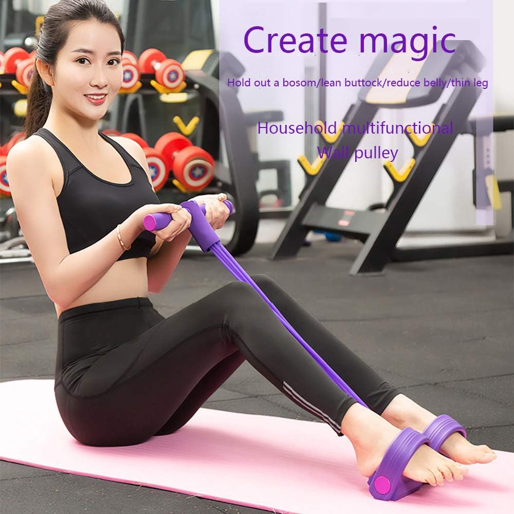 SIKOYA Fitness Sit-up Exercise Equipment for Women 4 Tube Pedal Puller Resistance Bands Yoga Workout Arm Leg Exercise Abdominal Training