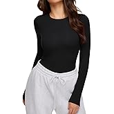 REORIA Women's 2025 Crew Neck Long Sleeve Thermal Shirts Fleece Lined Cotton Winter Base Layer Warm Slim Fitted Tops