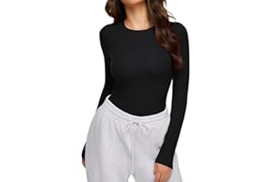 REORIA Women's 2025 Crew Neck Long Sleeve Thermal Shirts Fleece Lined Cotton Winter Base Layer Warm Slim Fitted Tops