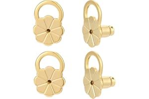 AKRUWELRY 4PCS Gold Flower Bullet Locking Earring Lifter Backs for Droopy Ears, Heavy Earrings, Stretched Earlobes