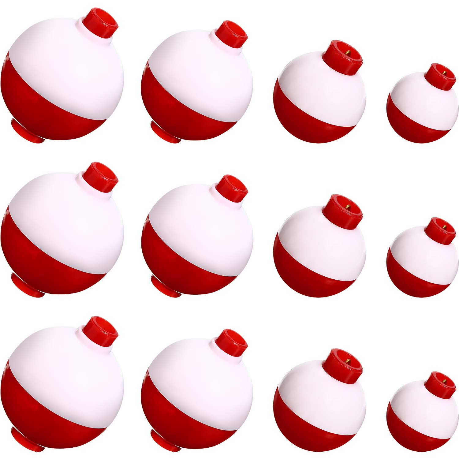 12 Pieces Fishing Bobbers Floats Set Red and White Float Bobbers Push