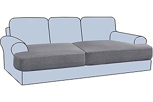 H.VERSAILTEX Stretch 2 Piece T Cushion Sofa Slipcovers Individually Sofa Cushion Covers for 2 Cushion Couch Sofa Seat Cushion Covers with Elastic Bands Featuring Thicker Jacquard Fabric, Dove