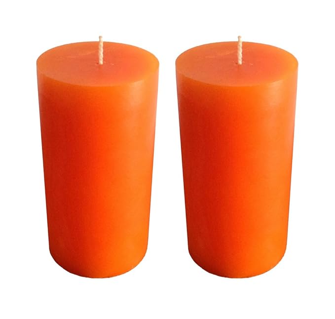 Collumino® Orange Pillar Candles 40 hour Solid Colour Size 10 x 5.5cm (Pack of 2) Amazon.co.uk