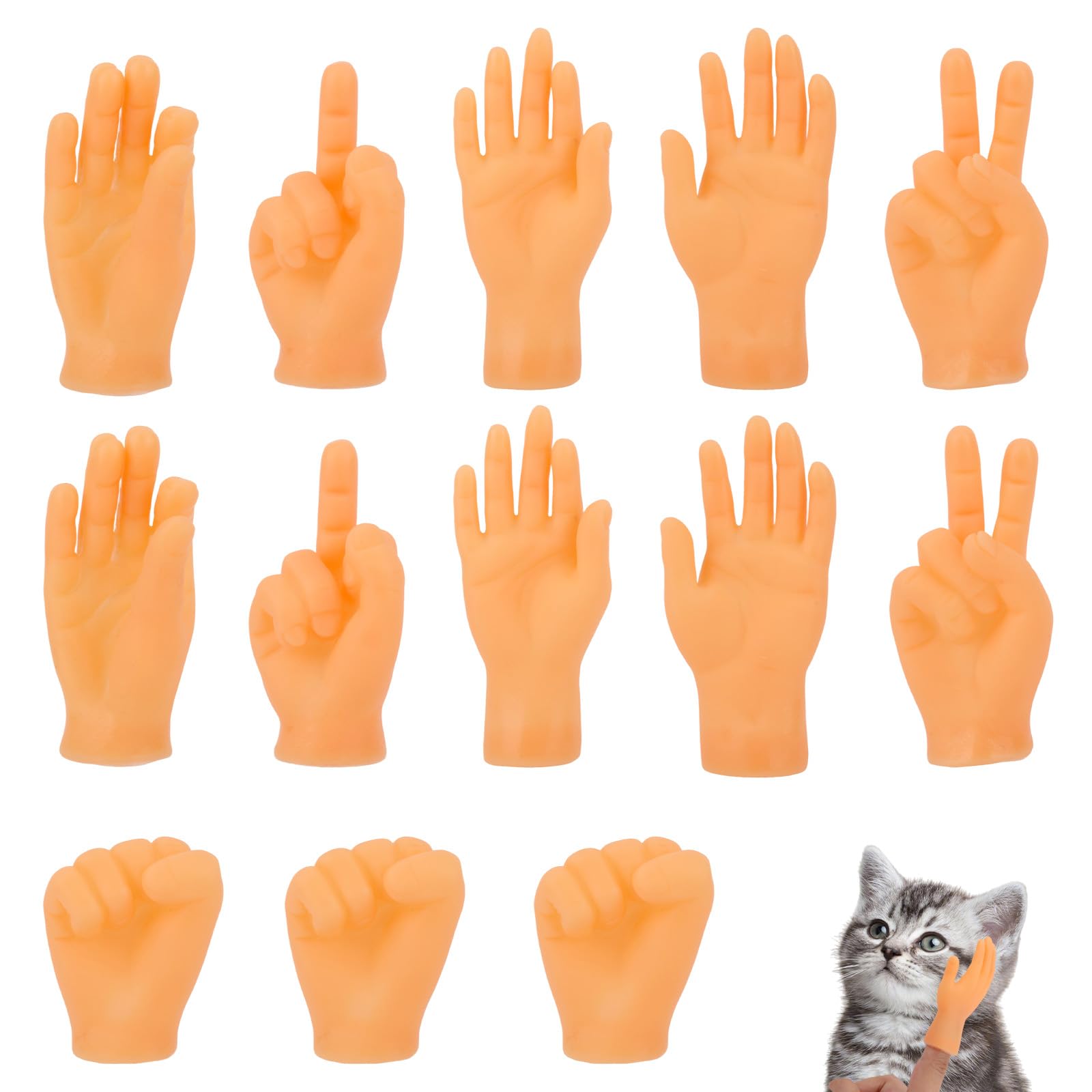 Penitue 13pcs Stretchy Tiny Hands for Cats, Soft Rubber Mini Middle Finger Puppets Realistic Funny Small Fake Hands Little Prank Doll Toy for Cats Paws Puppies Playful Pets