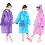 Nyicey Kids Rain Ponchos, 3 Packs Portable Reusable Emergency Raincoats for 6-12 Years Old for Camping Hiking Traveling Backp