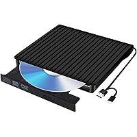 External CD DVD Drive USB 3.0 and Type-C Portable CD/DVD Player for Laptop CD Drive Reader Writer Burner Compatible with…