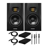 ADAM Audio T8V 8-Inch Powered Studio Monitor (2-Pack) Bundle with Isolation Pads (2-Pack) and FocusProAudio Cables (7 Items)