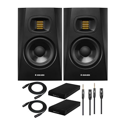 ADAM Audio T8V 8-Inch Powered Studio Monitor (2-Pack) Bundle with Isolation Pads (2-Pack) and FocusProAudio Cables (7 Items)